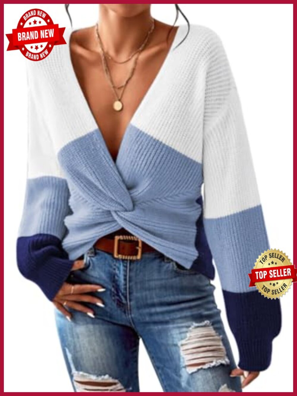 Women's Deep V-Neck Twist Front Cropped Knit Sweater Pullover